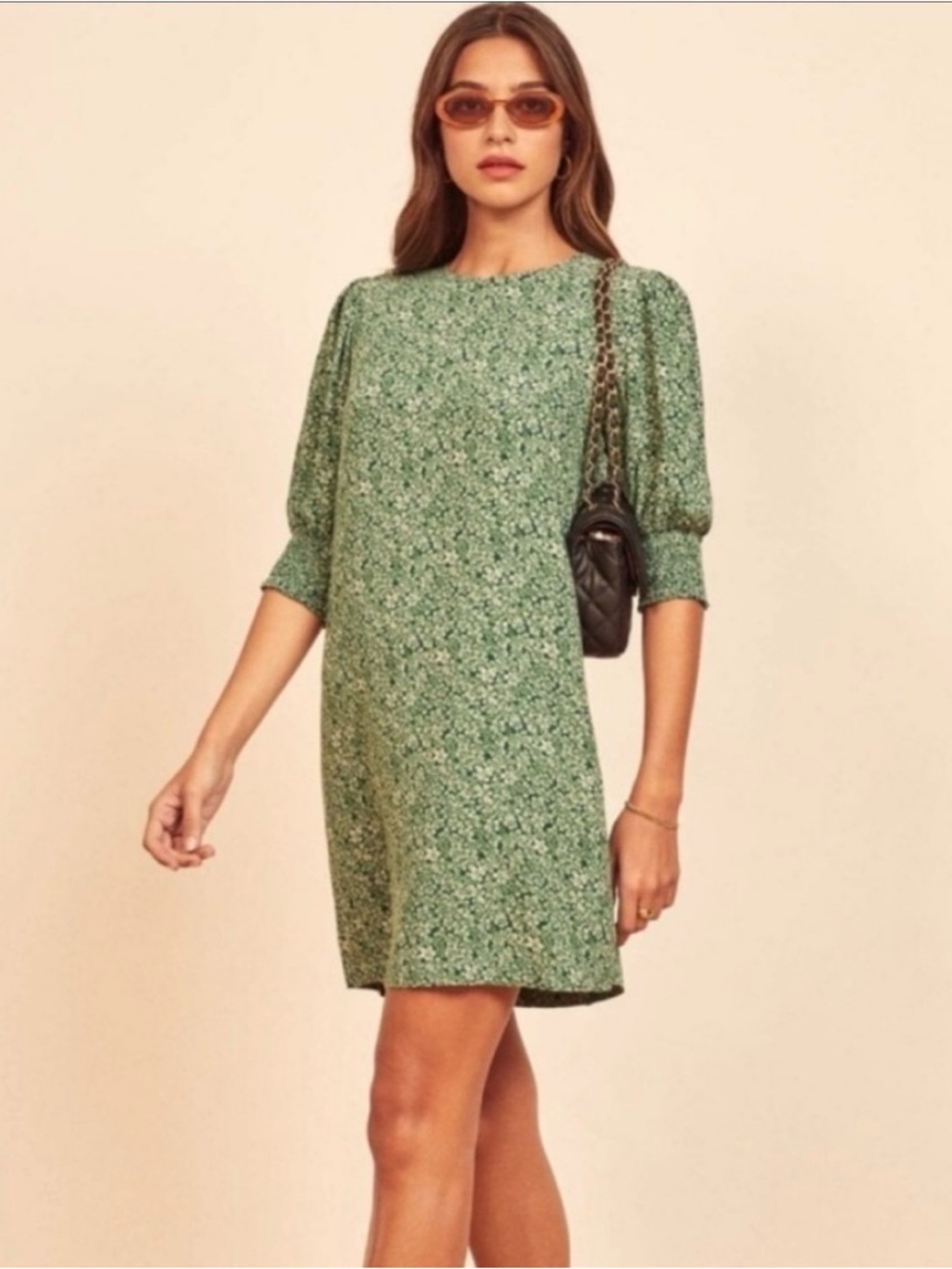 Reformation Lea Dress in Nikita Green Ditsy Floral Shift Mini Cottagecore